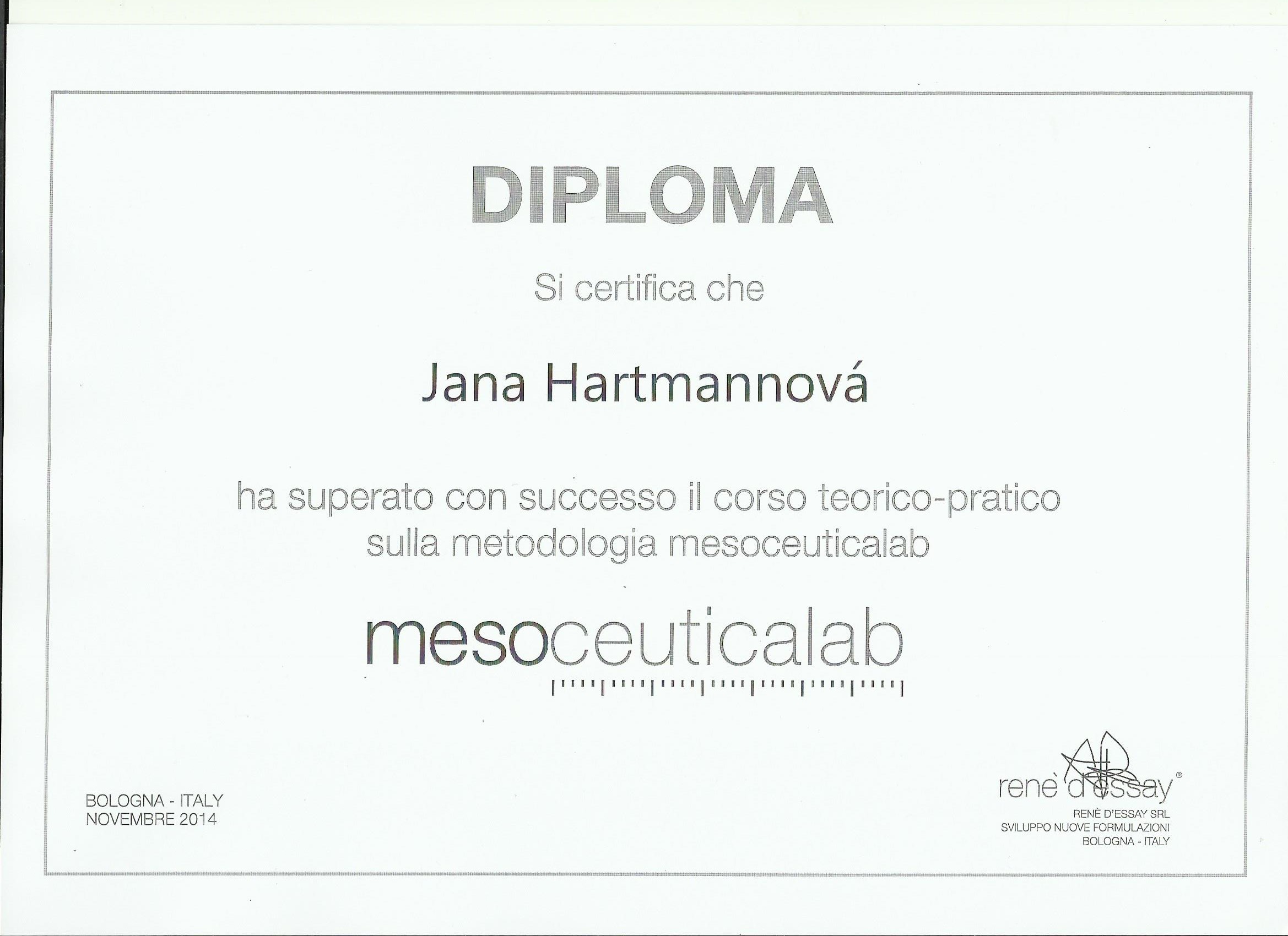 Diplom Jana Hartmannová - mezoterapie